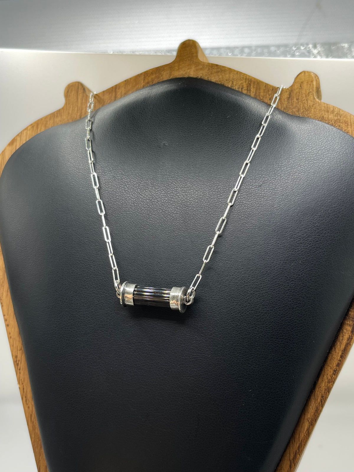 *Dark Green Tourmaline Crystal Bar Necklace • Sterling Silver