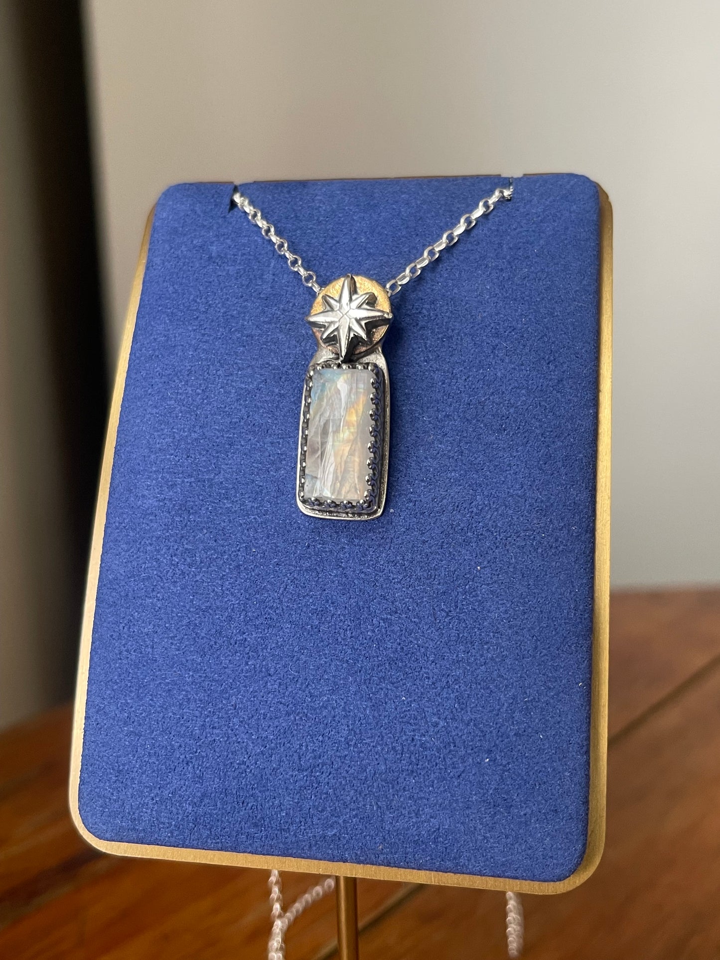 *The Eternal Flame • Rainbow Moonstone Mixed Metals Pendant Necklace