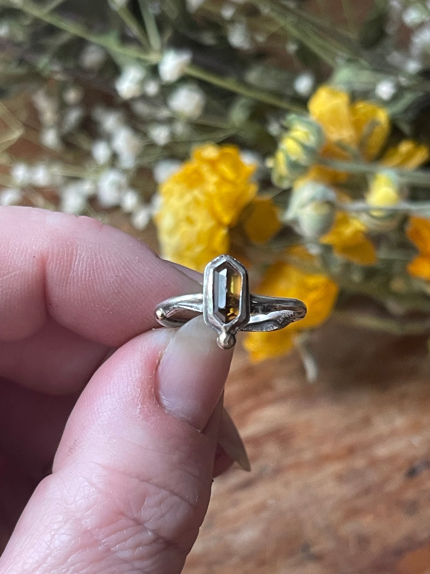 *Sunlit Keep Sphene Ring • Reticulated Silver & 14K Gold • Size 7