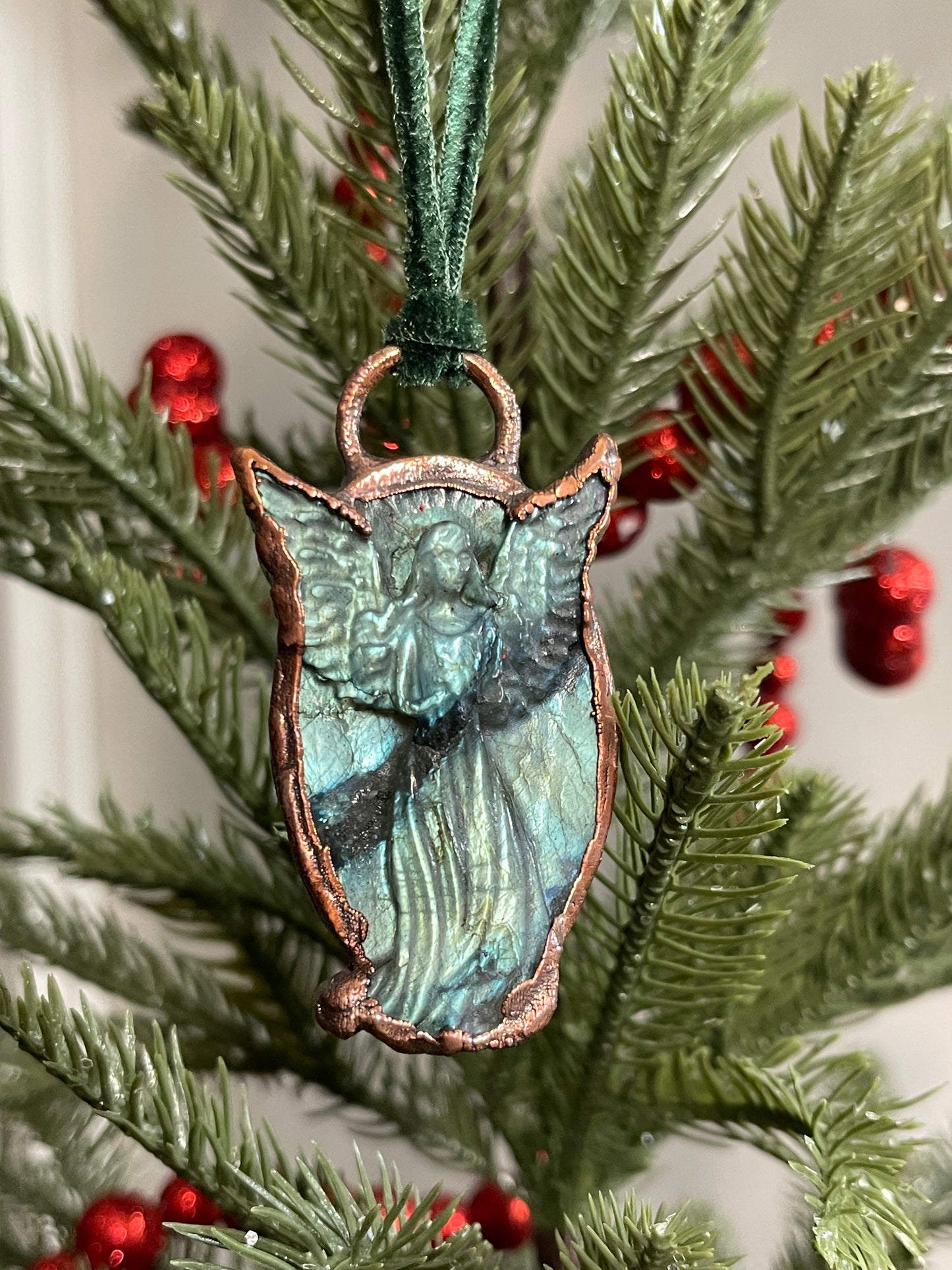 *Carved Labradorite Copper Angel Ornament