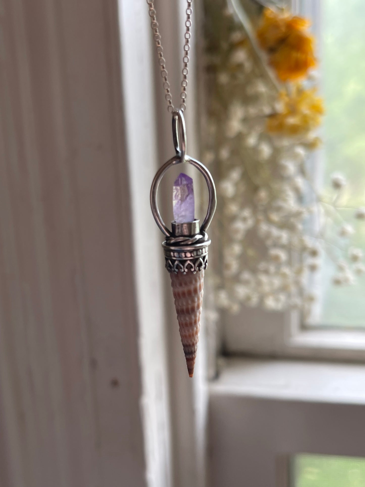 *The Purple One • Crystal Cone Seashell PENDANT ONLY • Vera Cruz Amethyst Crystal • Sterling Silver