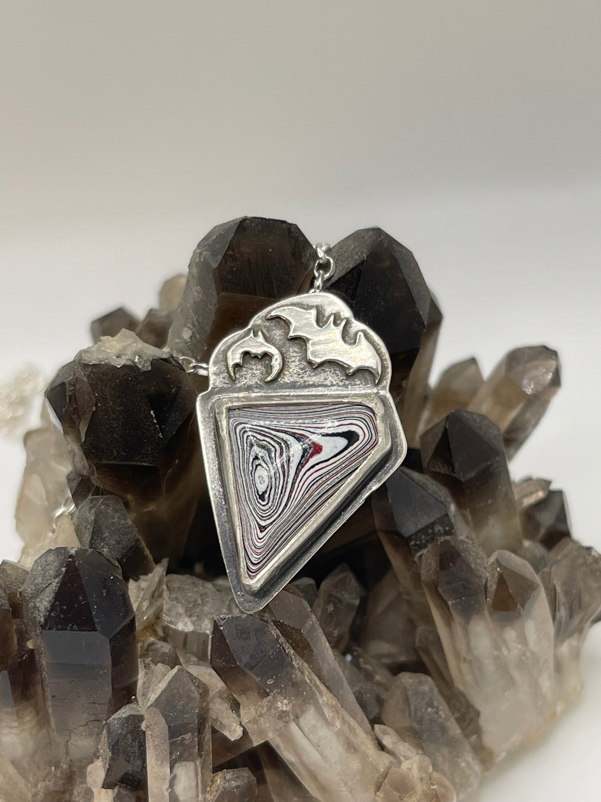 *Another Dimension • Fordite Sterling Silver Bat Pendant Necklace