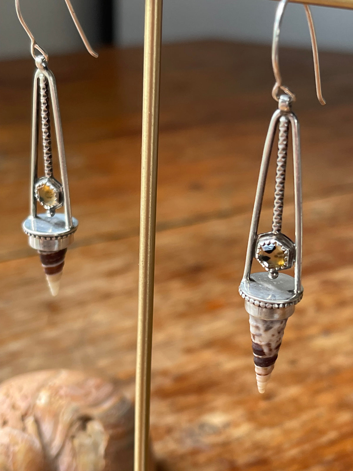 *Dunes at Dusk • Montana Agate Seashell Sterling Silver Drop Dangle Earrings