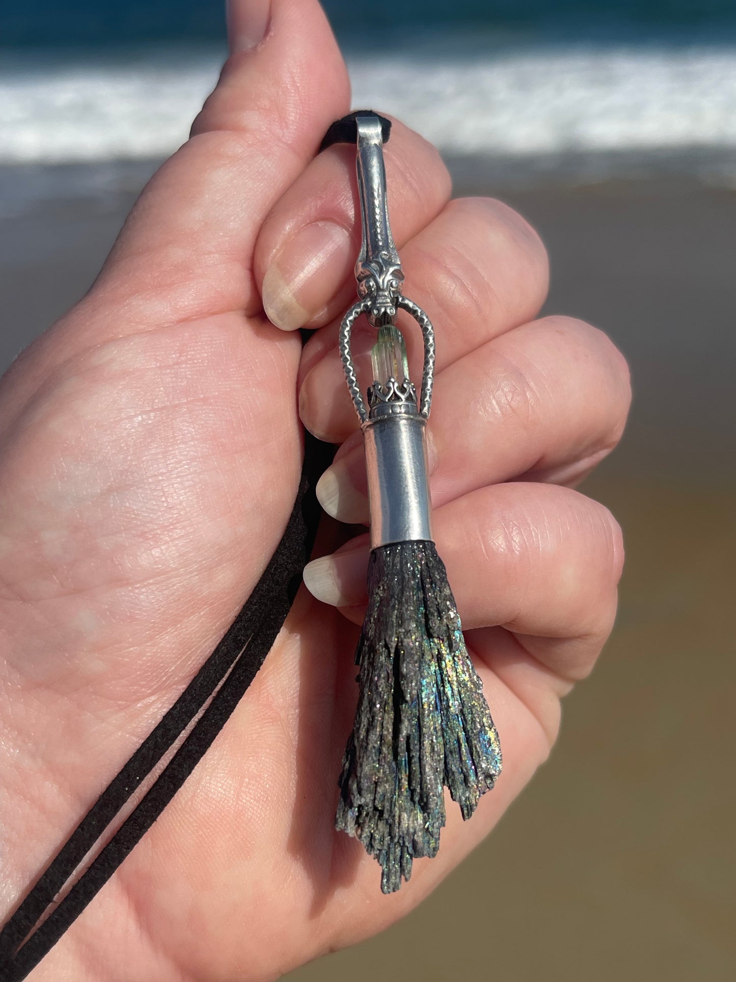 *Green Dragon Witch Crystal Broom Pendant