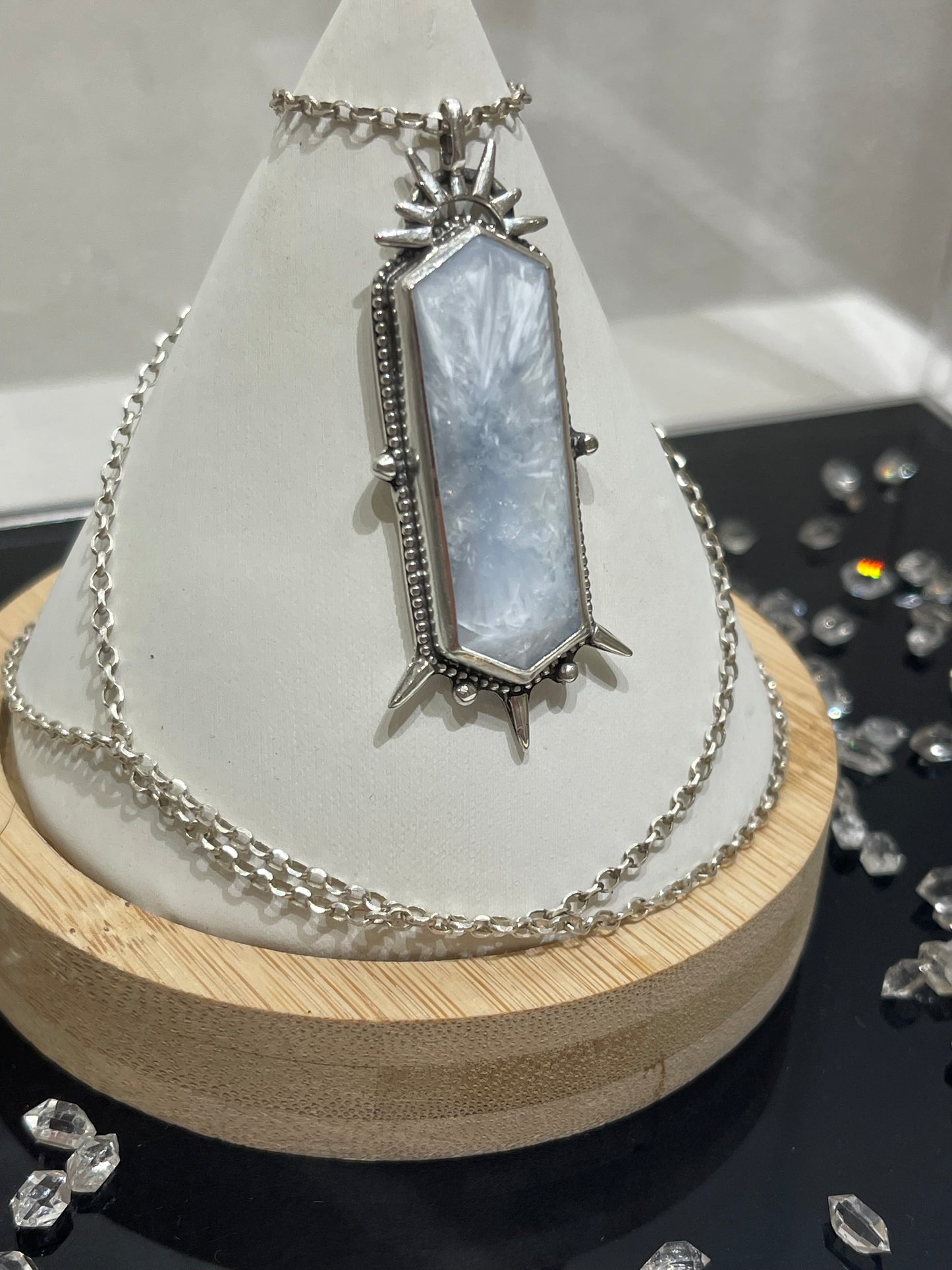 *Glacial Crown • Bridewell Stone Statement Pendant Necklace • Fine Silver