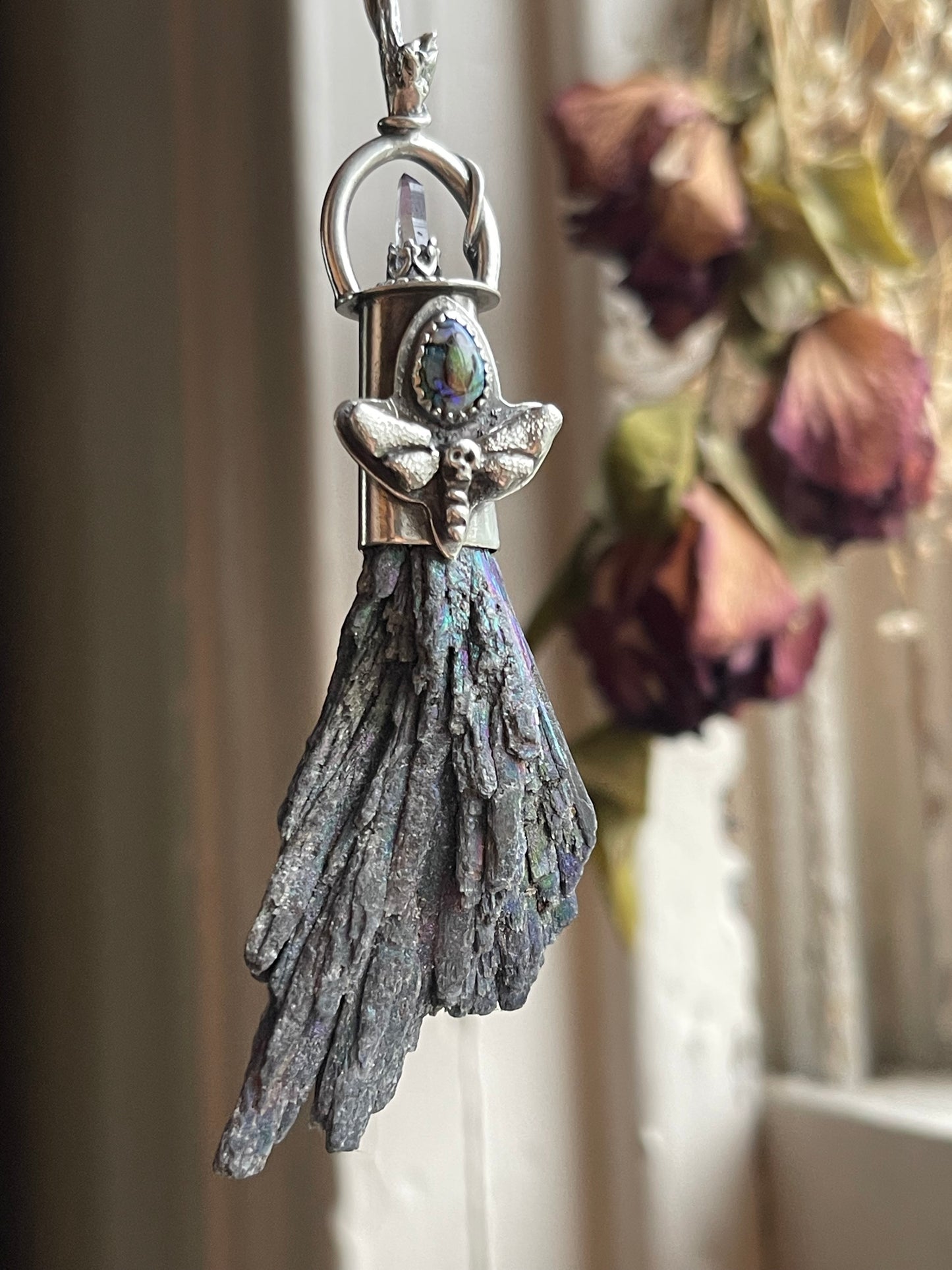 Dark Forest Witch Crystal Broom Pendant