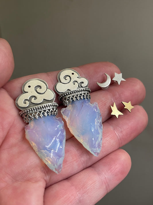 *Timeless Horizon • Celestial Cloud Opalite Arrowhead Stud Earrings