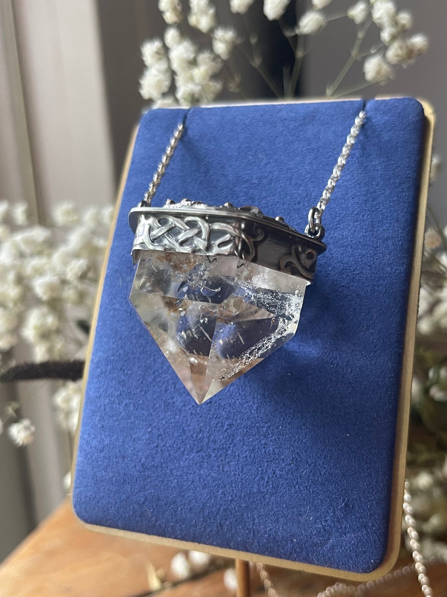 *Viking Gold • Included Quartz Kaleidoscope Statement Crystal Necklace • Sterling Silver & 14K Gold