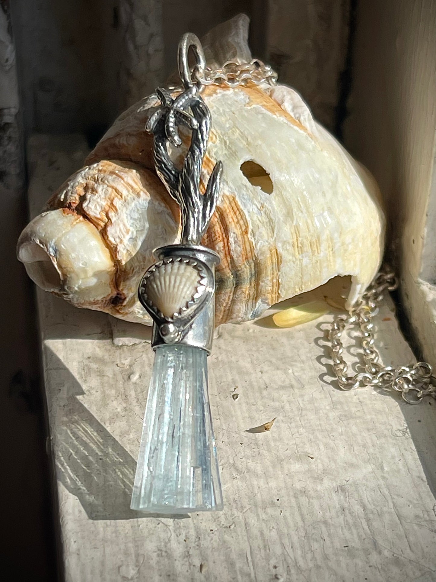 *Aquamarine Sea Witch Crystal Broom Necklace