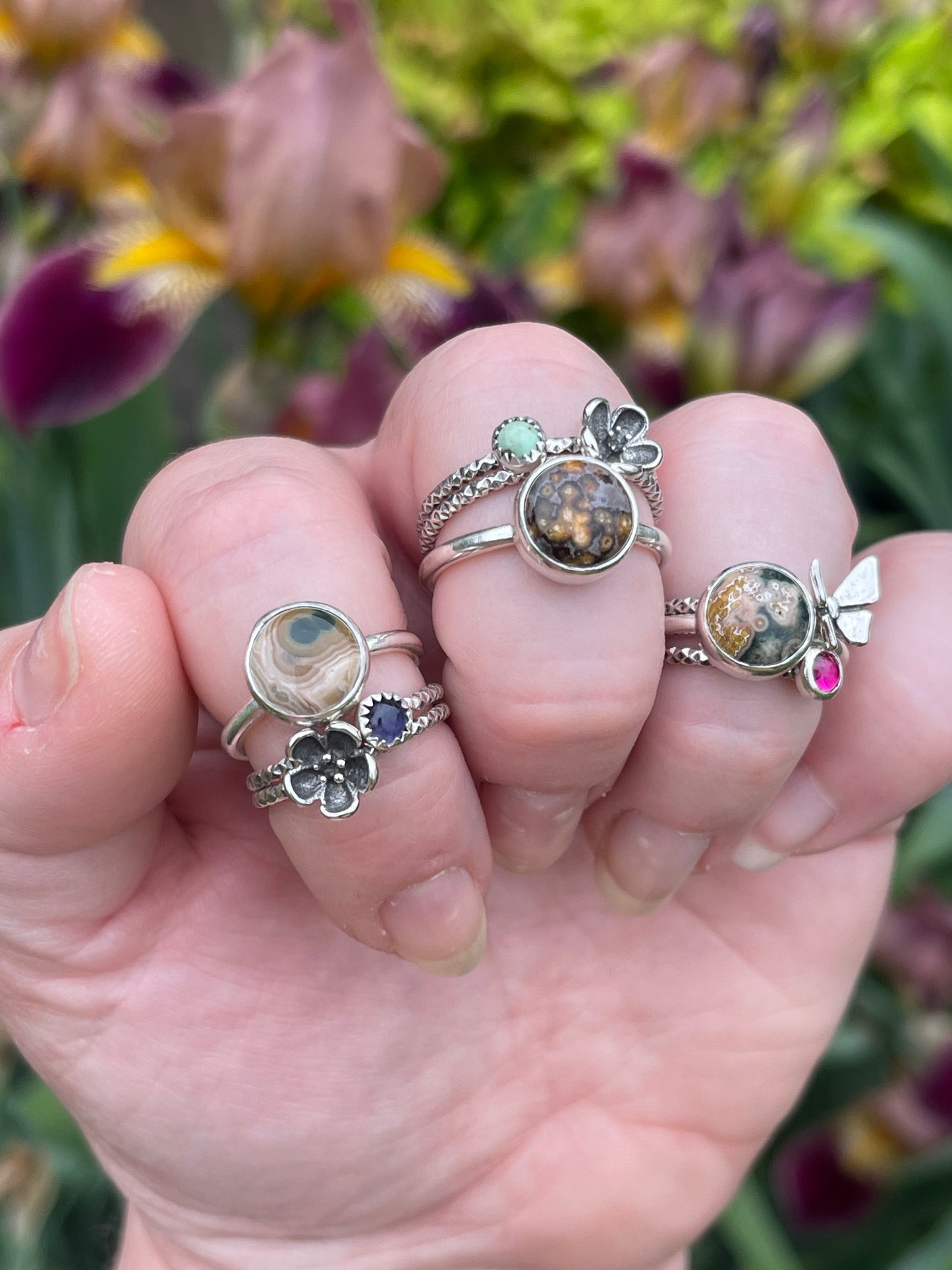 Beltane Blooms Ocean Jasper Stacker Ring Set