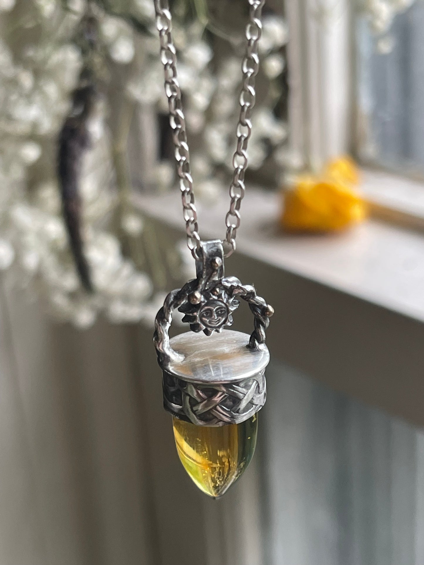 *Sun of Jörmungandr • Mexican Amber Bullet Pendant Necklace • 14K Gold & Sterling Silver