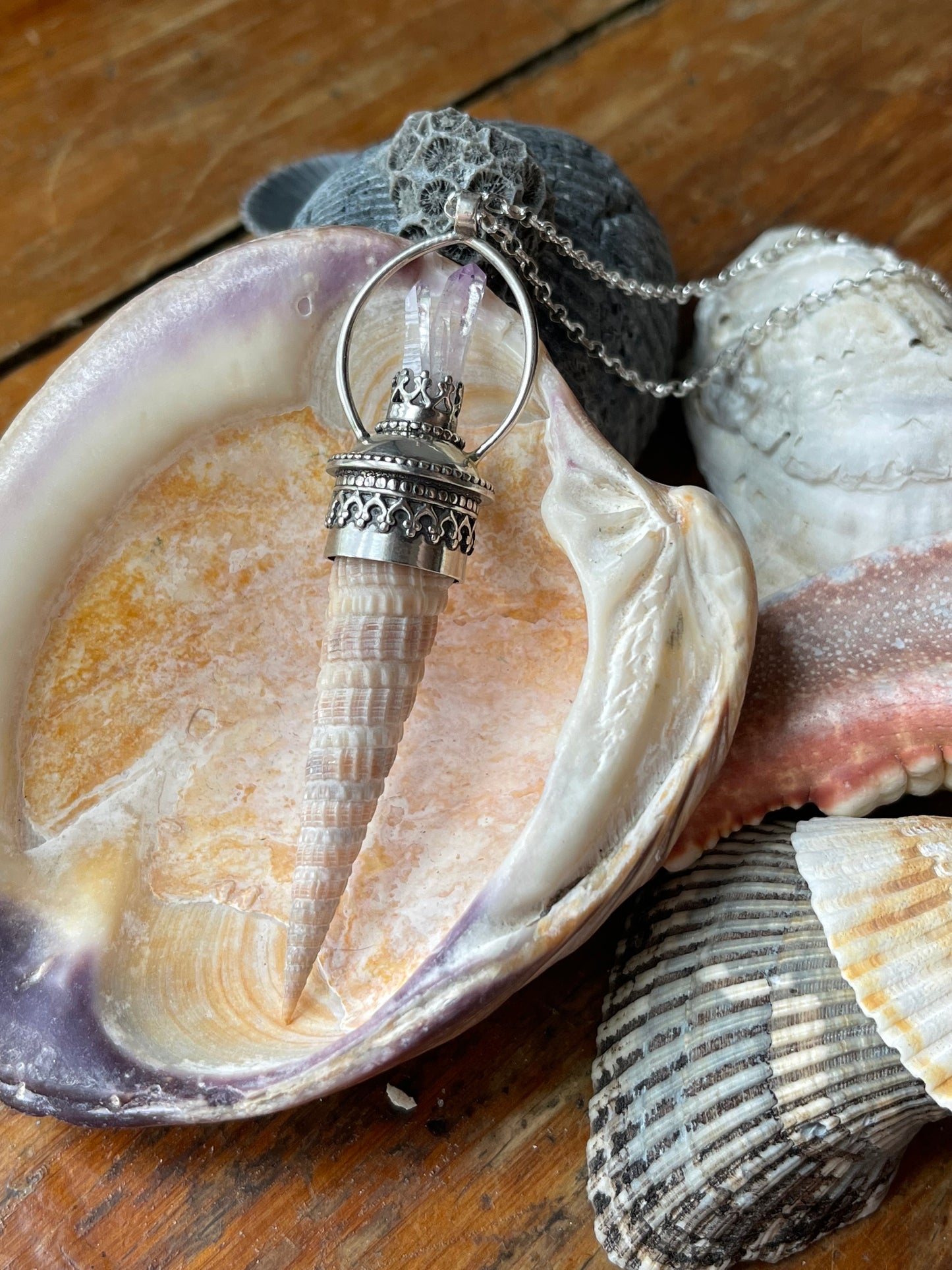 Ocean Royalty • Amethyst Auger Shell Statement Necklace