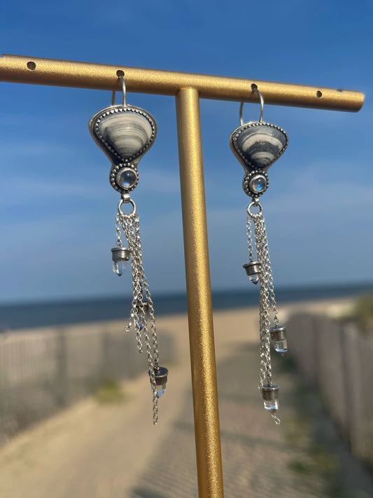 *Moonstone Mirage • Herkimer Diamond & Moonstone Seashell Statement Earrings
