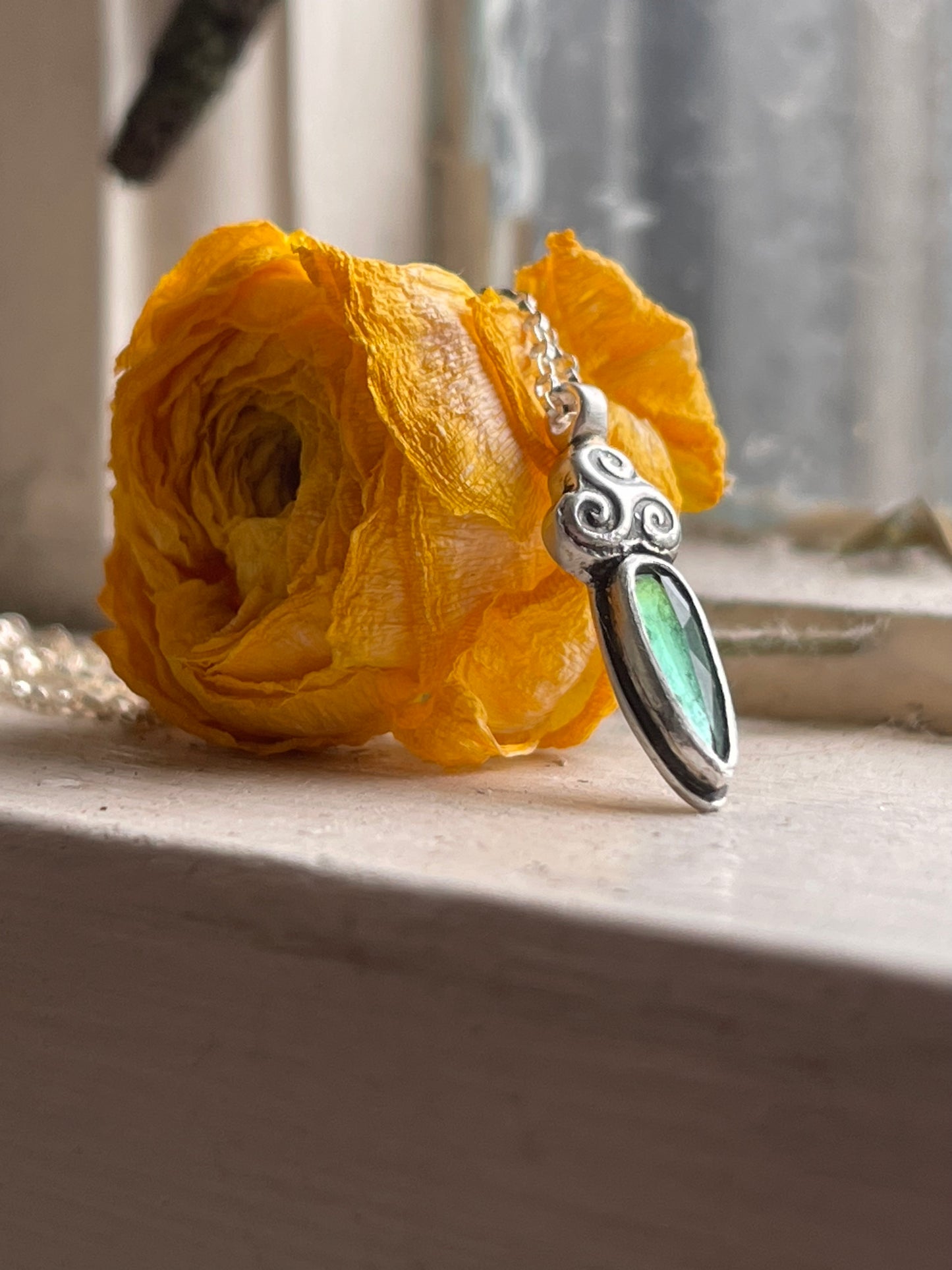 *Celtic Carrot • Bicolor Tourmaline Triskele Charm Necklace • Sterling Silver