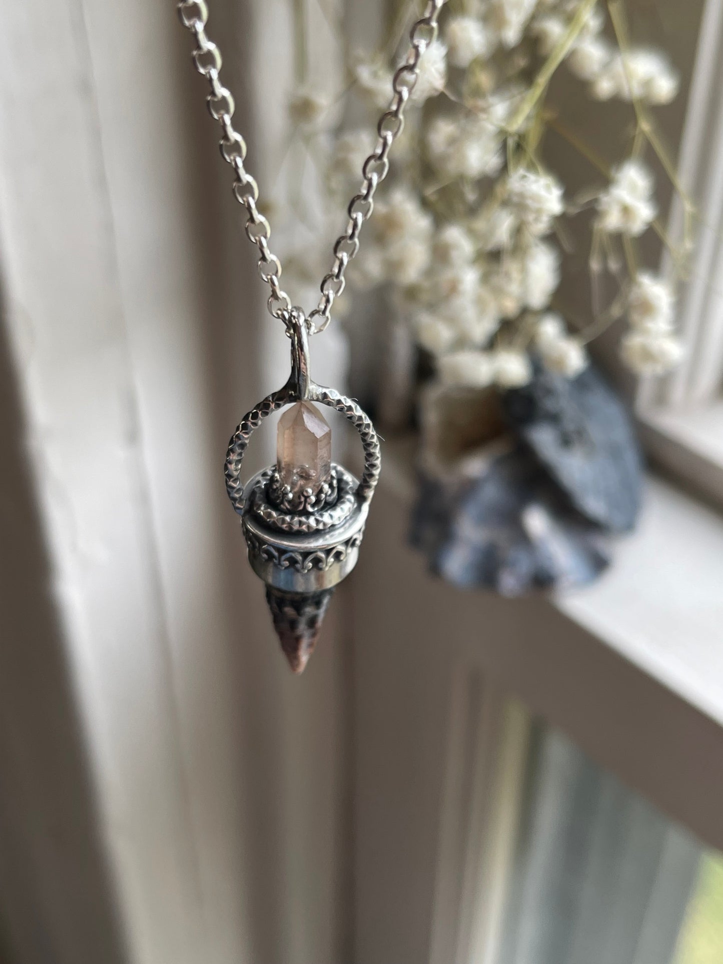 *The Red Sky • Crystal Cone Seashell Pendant Necklace