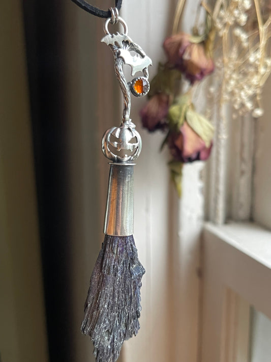 Pumpkin Patch Witch Crystal Broom Pendant