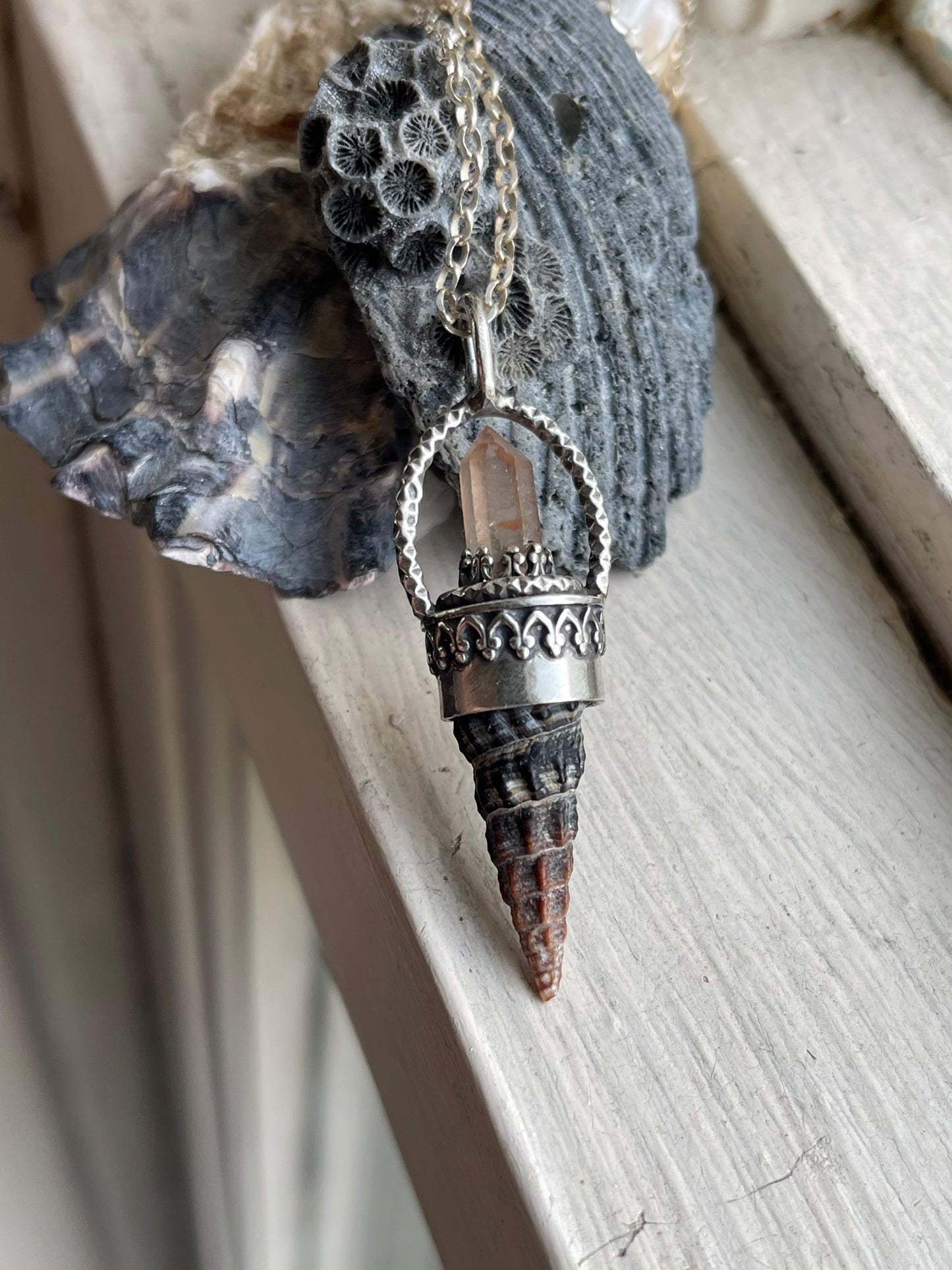 *The Red Sky • Crystal Cone Seashell Pendant Necklace