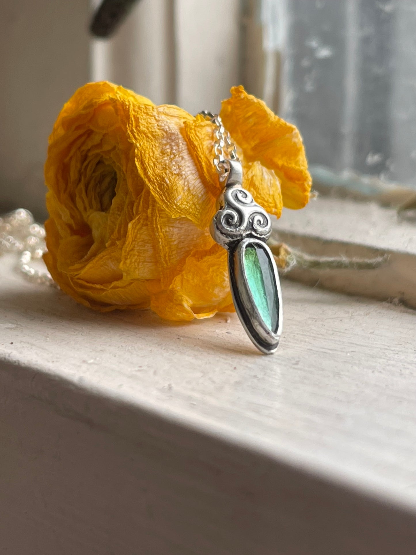 *Celtic Carrot • Bicolor Tourmaline Triskele Charm Necklace • Sterling Silver