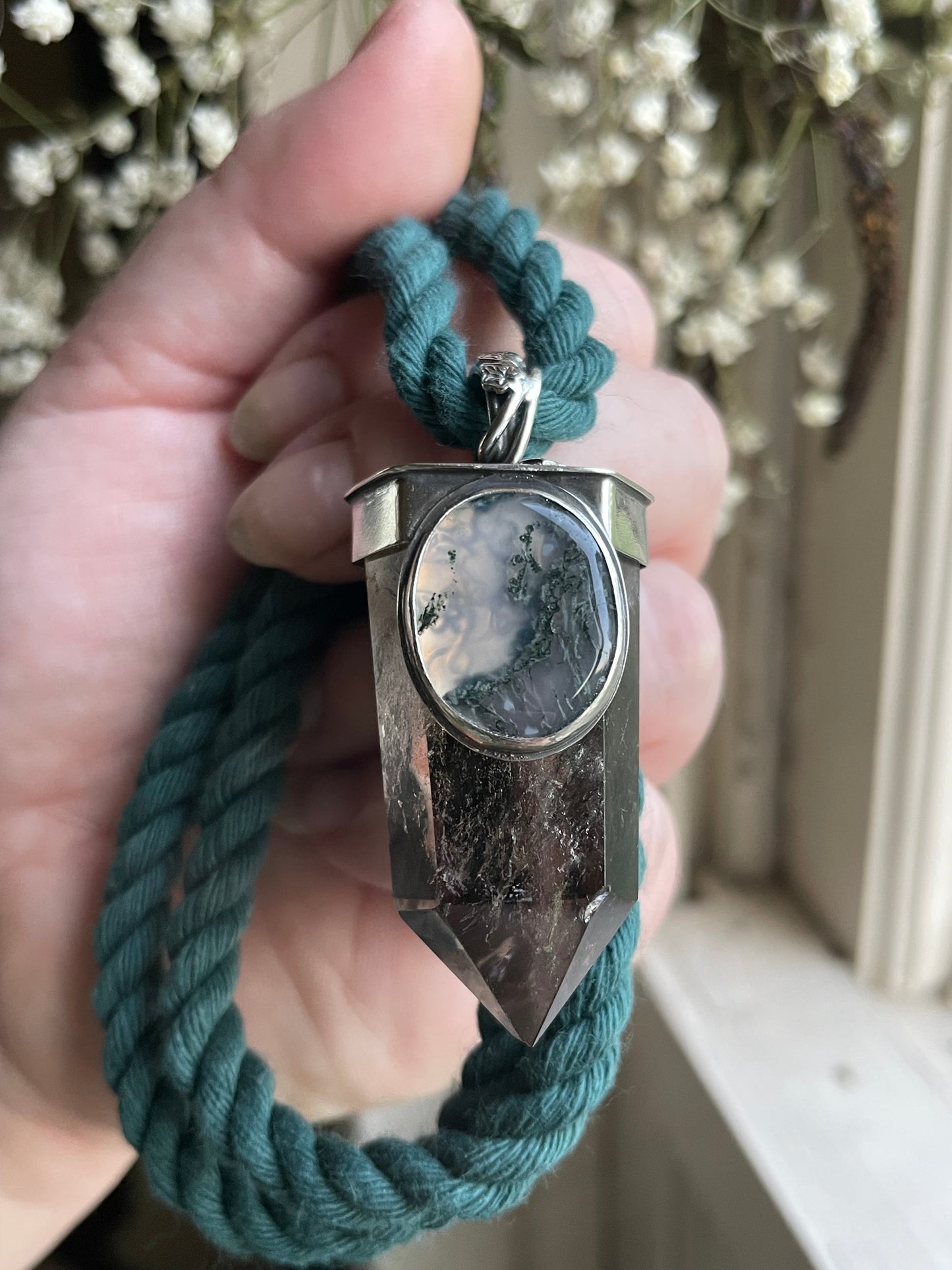 *Climbing Ivy Crystal Statement Necklace • Smokey Quartz & Moss Agate • Sterling Silver