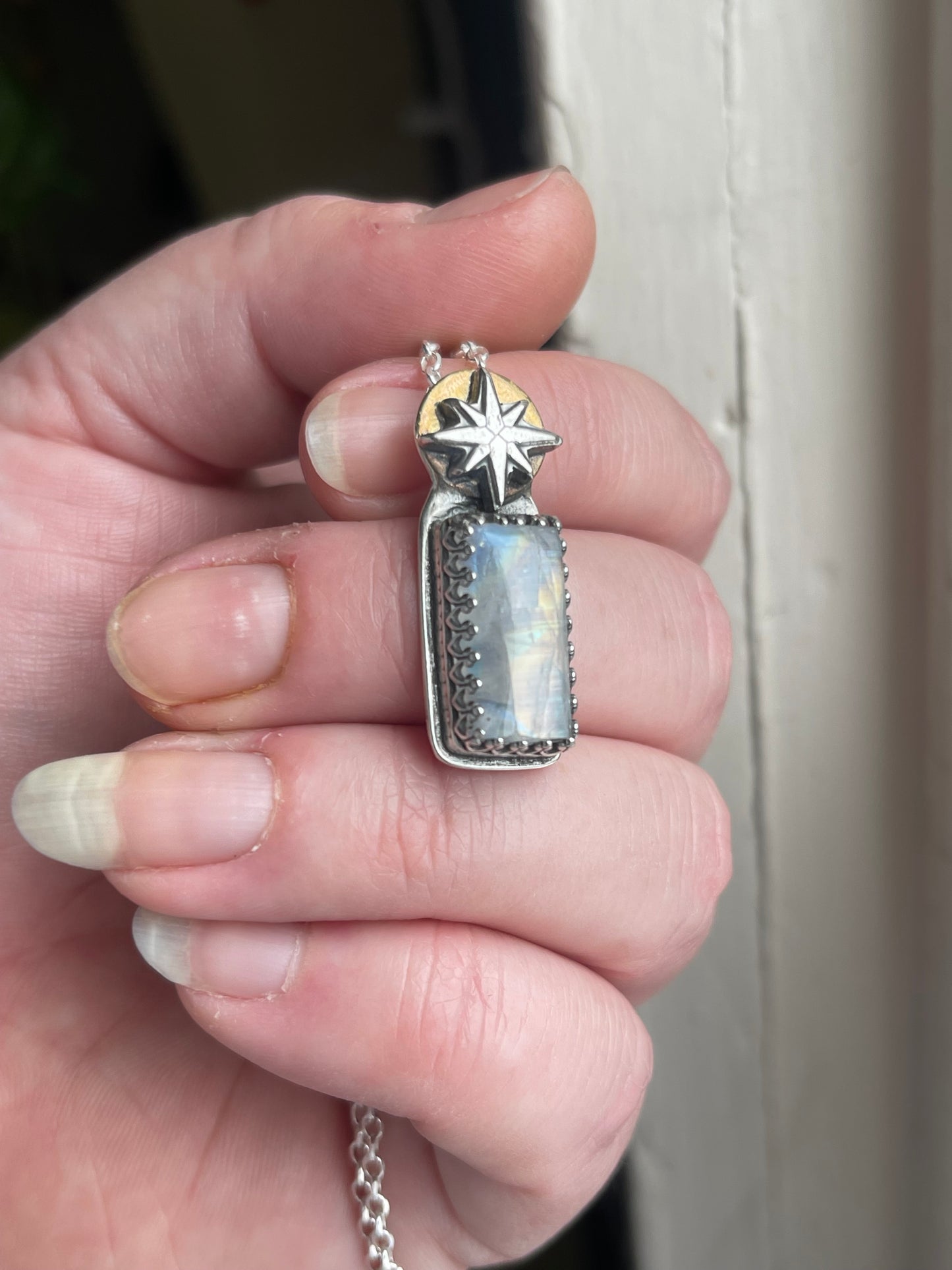 *The Eternal Flame • Rainbow Moonstone Mixed Metals Pendant Necklace