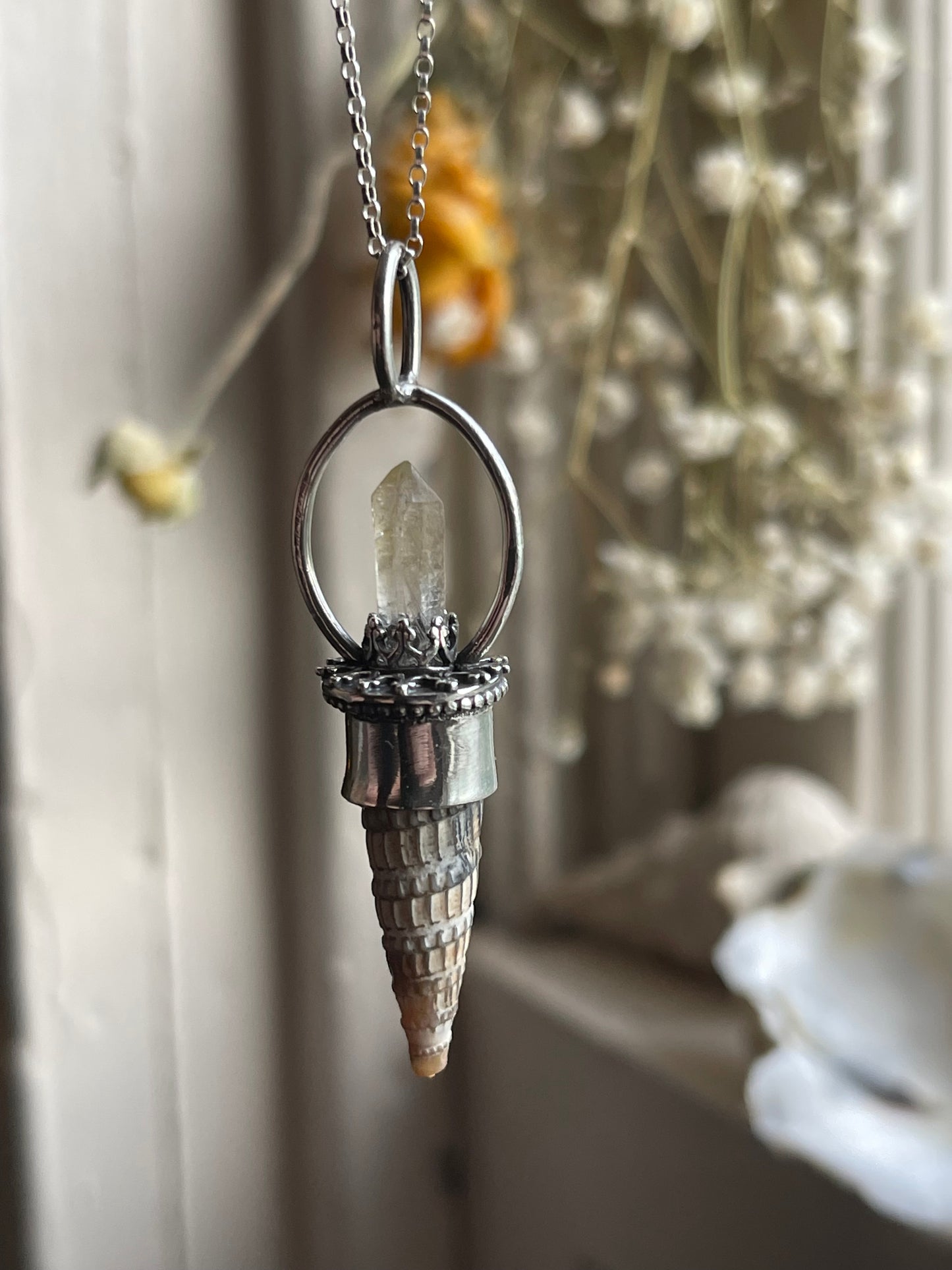 *The Sun • Crystal Cone Seashell PENDANT ONLY • Yellow Quartz • Sterling Silver
