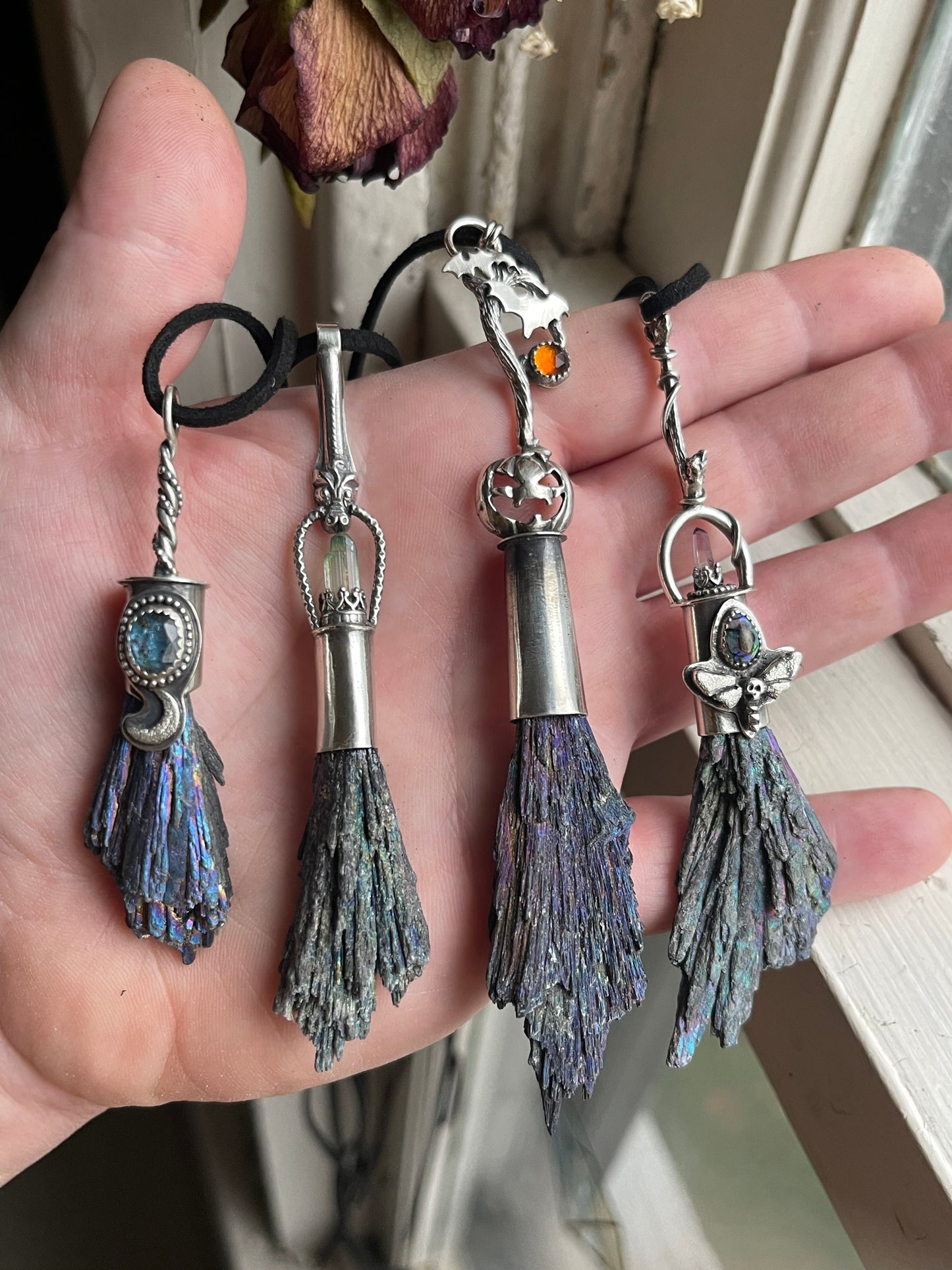 Pumpkin Patch Witch Crystal Broom Pendant