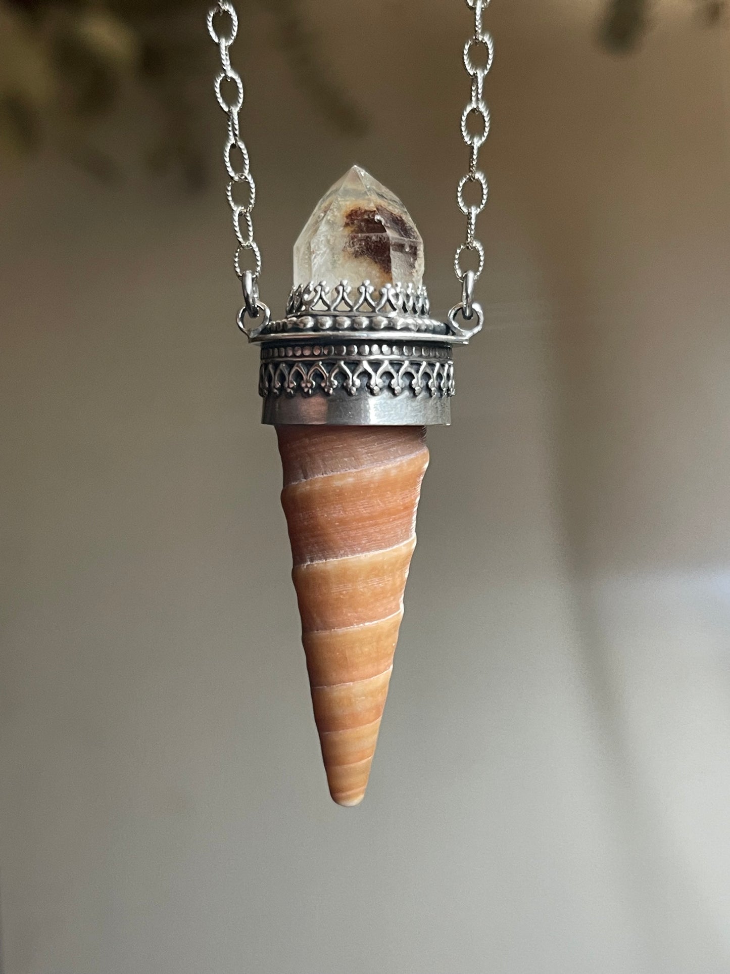 Leo • Included Quartz Cone Shell Statement Pendant Necklace