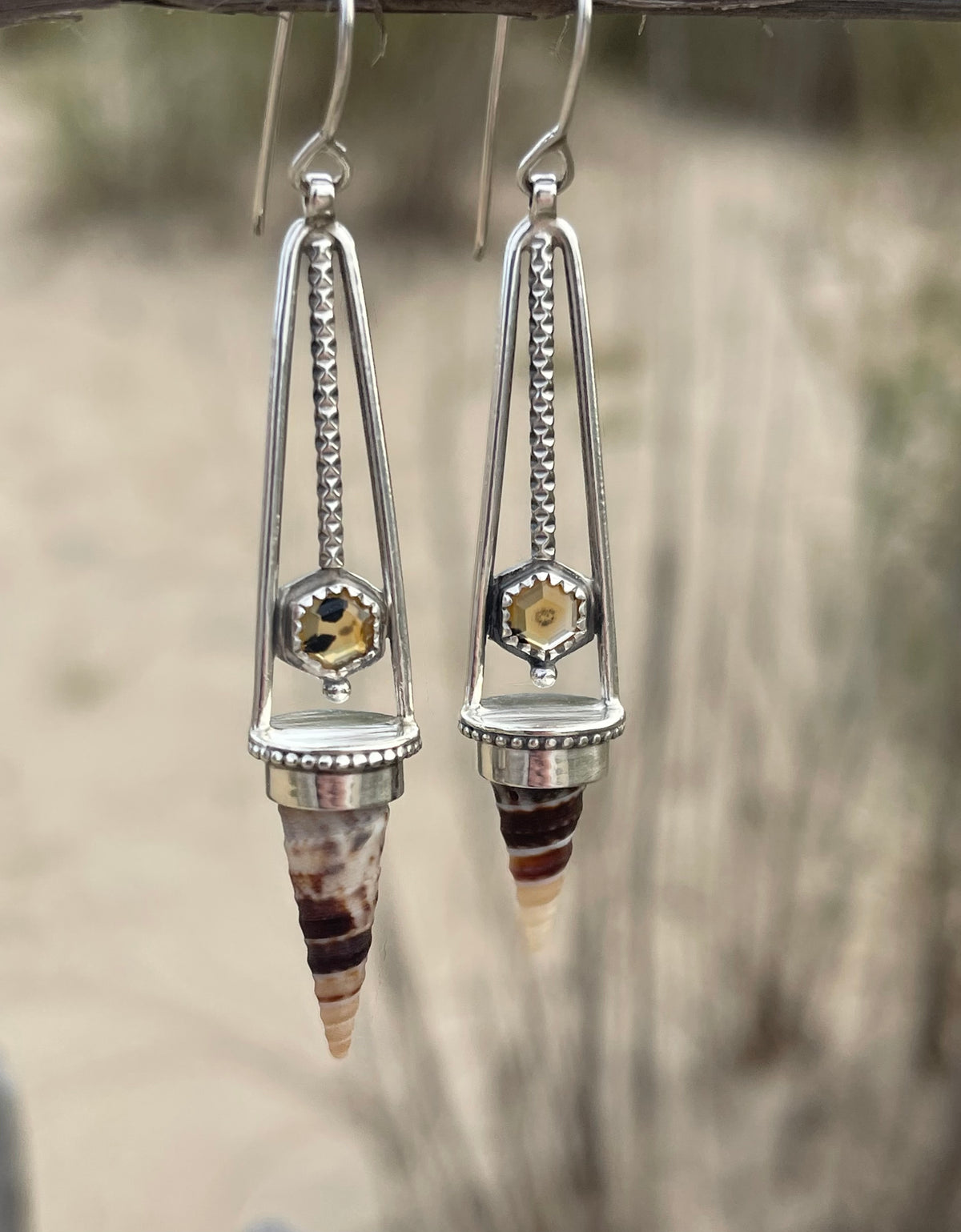 *Dunes at Dusk • Montana Agate Seashell Sterling Silver Drop Dangle Earrings