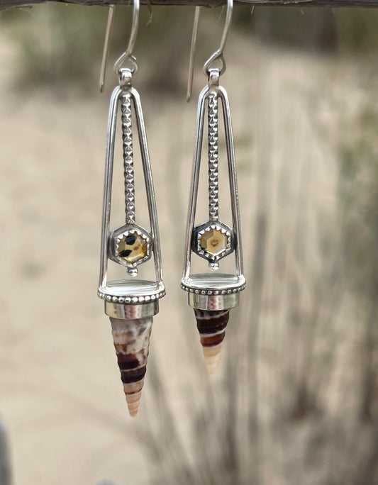 *Dunes at Dusk • Montana Agate Seashell Sterling Silver Drop Dangle Earrings