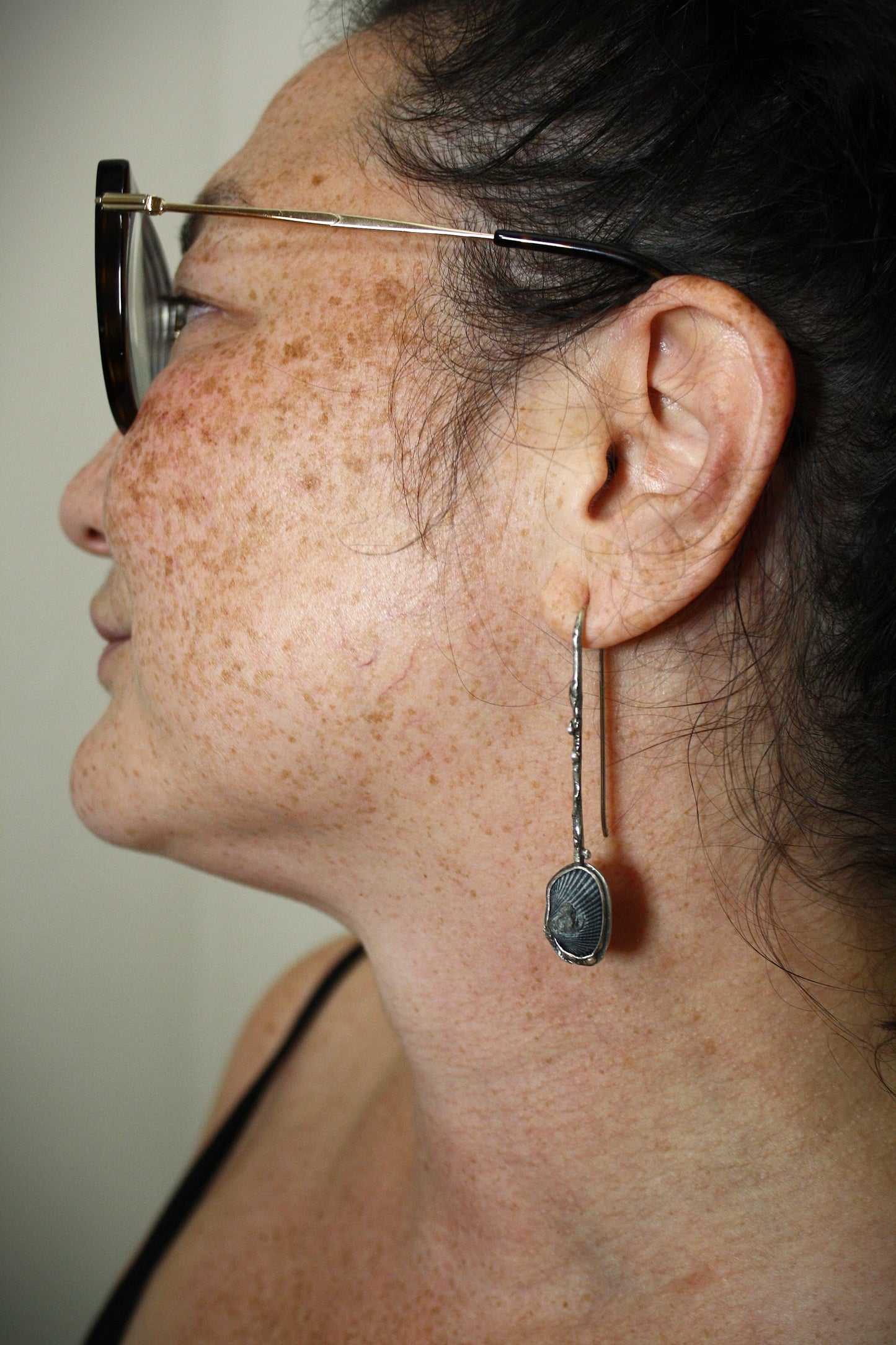 *Smoke & Coral • Seashell & Coral Reticulated Silver Drop Earrings