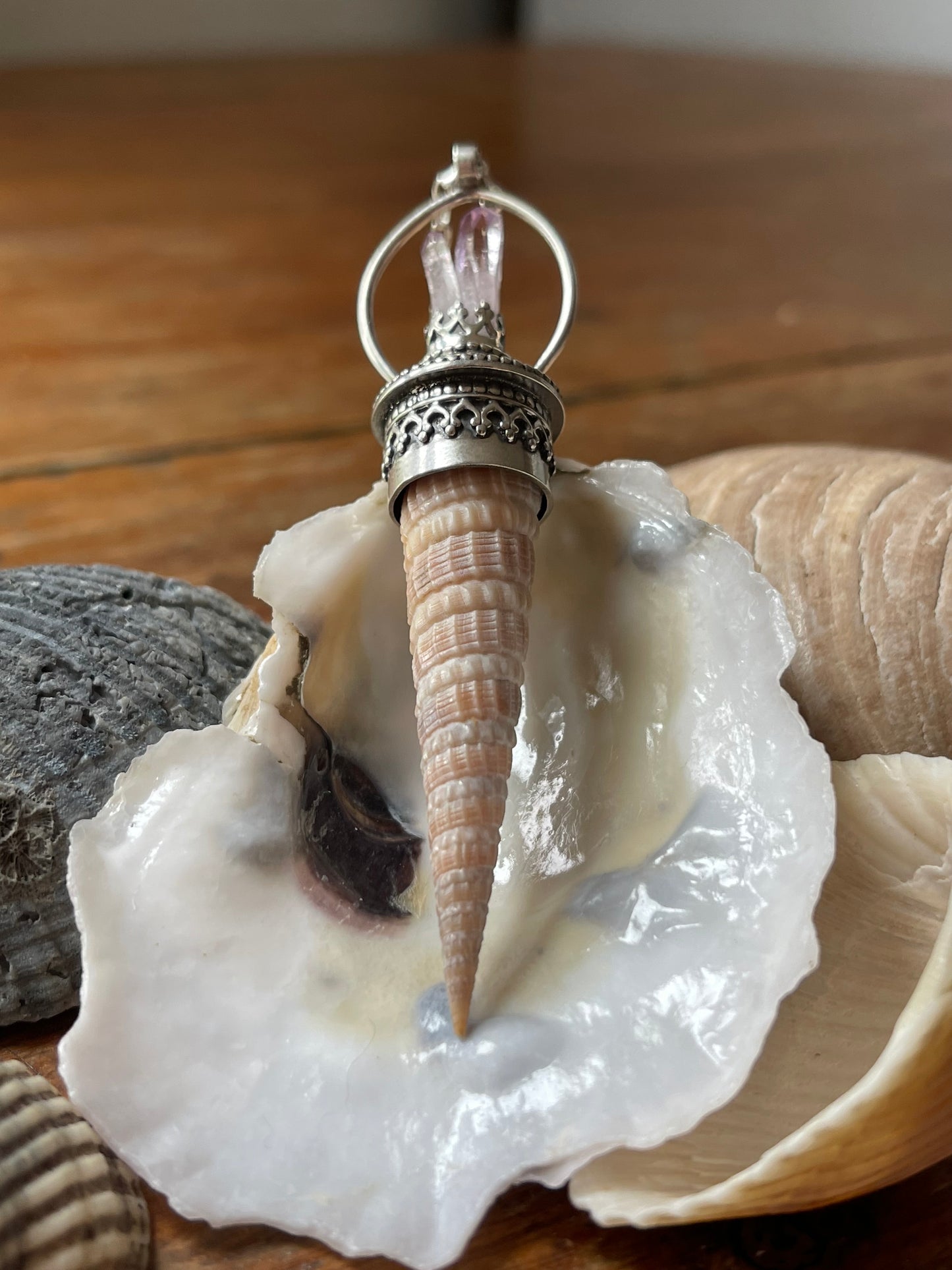 Ocean Royalty • Amethyst Auger Shell Statement Necklace