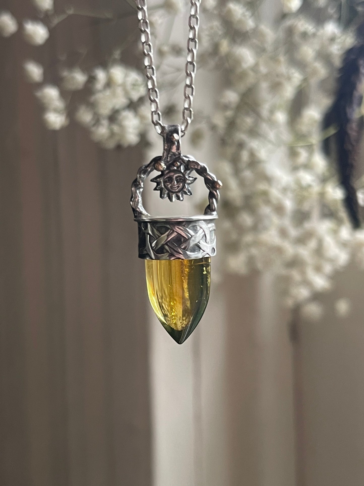 *Sun of Jörmungandr • Mexican Amber Bullet Pendant Necklace • 14K Gold & Sterling Silver