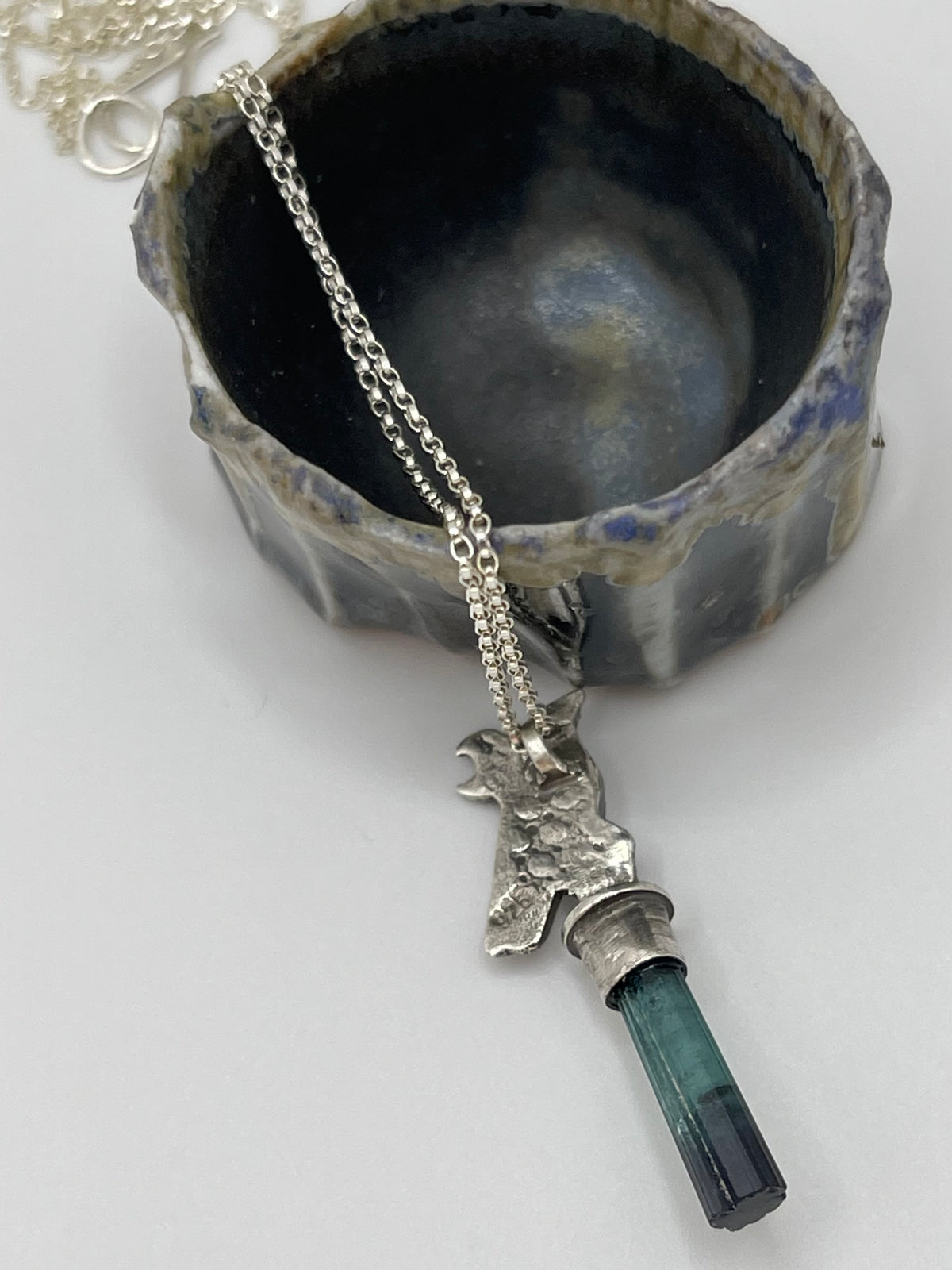 *Dark Raven • Bicolor Tourmaline Crystal Necklace • Sterling Silver