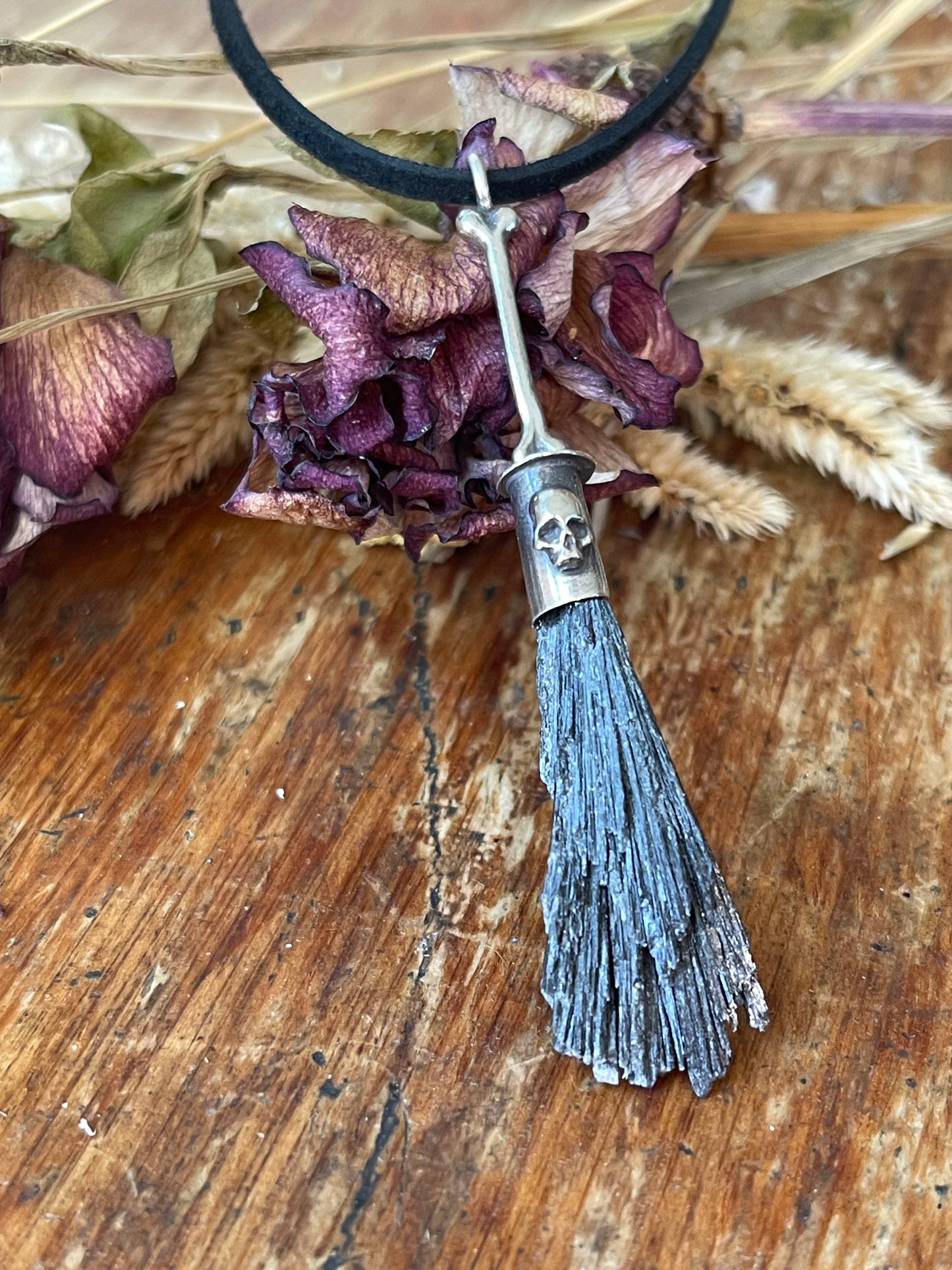 *Gothic Bone Witch Crystal Broom Pendant