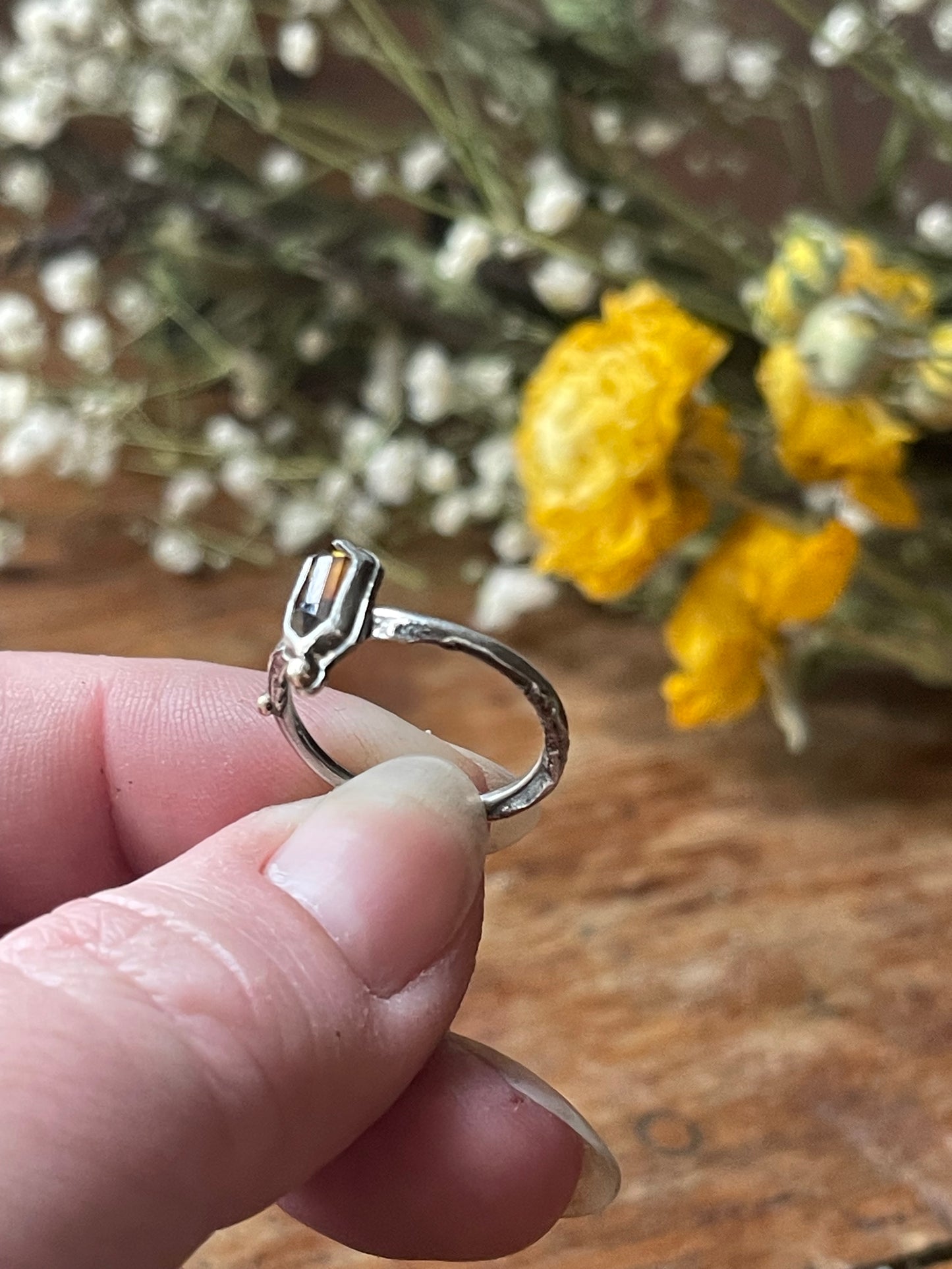 *Sunlit Keep Sphene Ring • Reticulated Silver & 14K Gold • Size 7