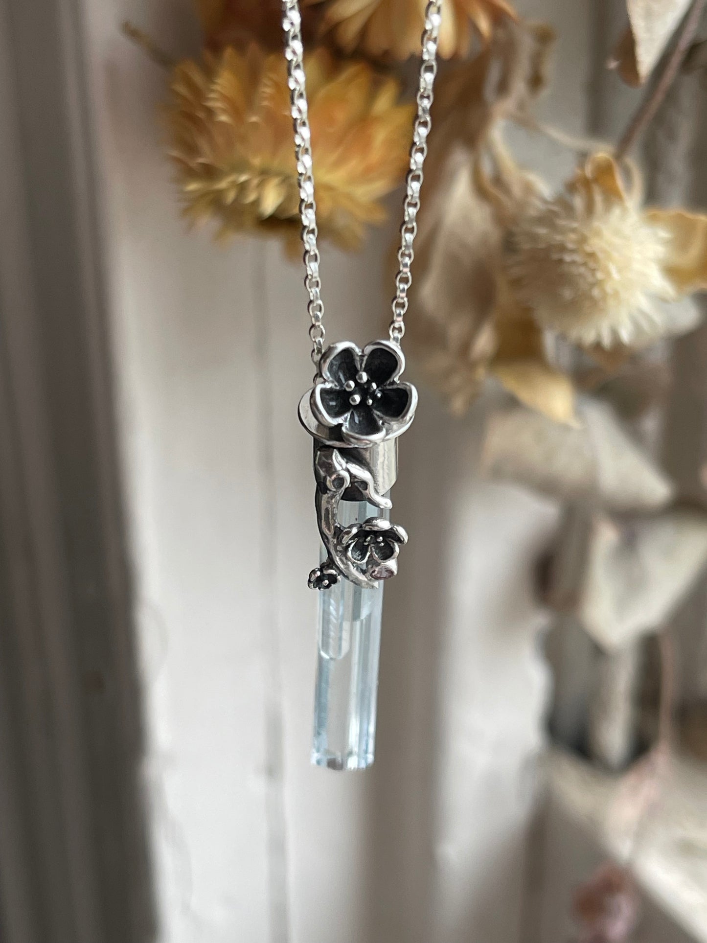 Cherry Blossom Dreamin’ • Aquamarine Crystal Pendant Necklace
