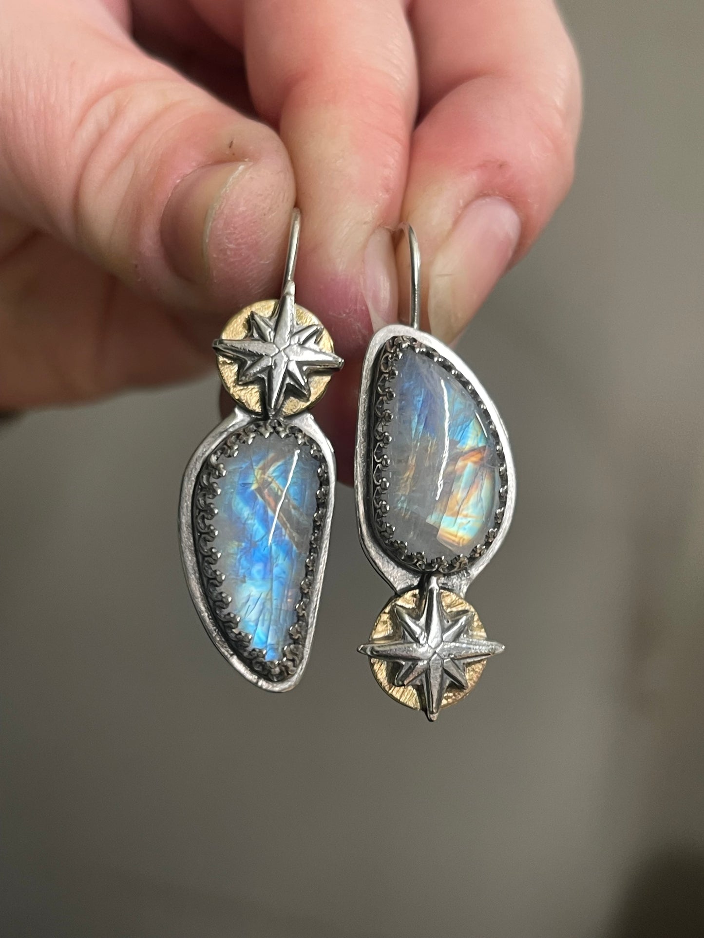 *Astral Reflections • Rainbow Moonstone Celestial Drop Earrings