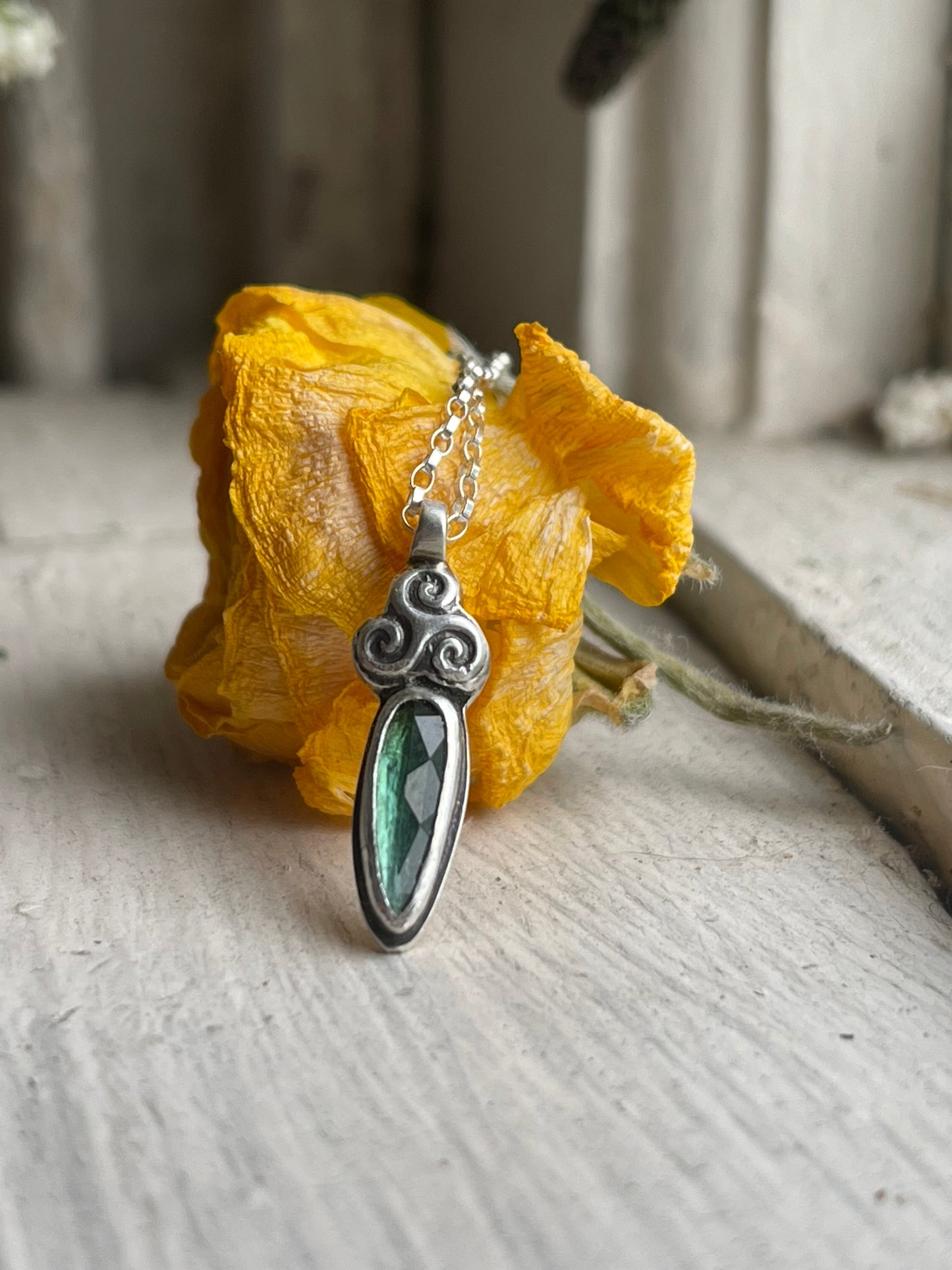 *Celtic Carrot • Bicolor Tourmaline Triskele Charm Necklace • Sterling Silver