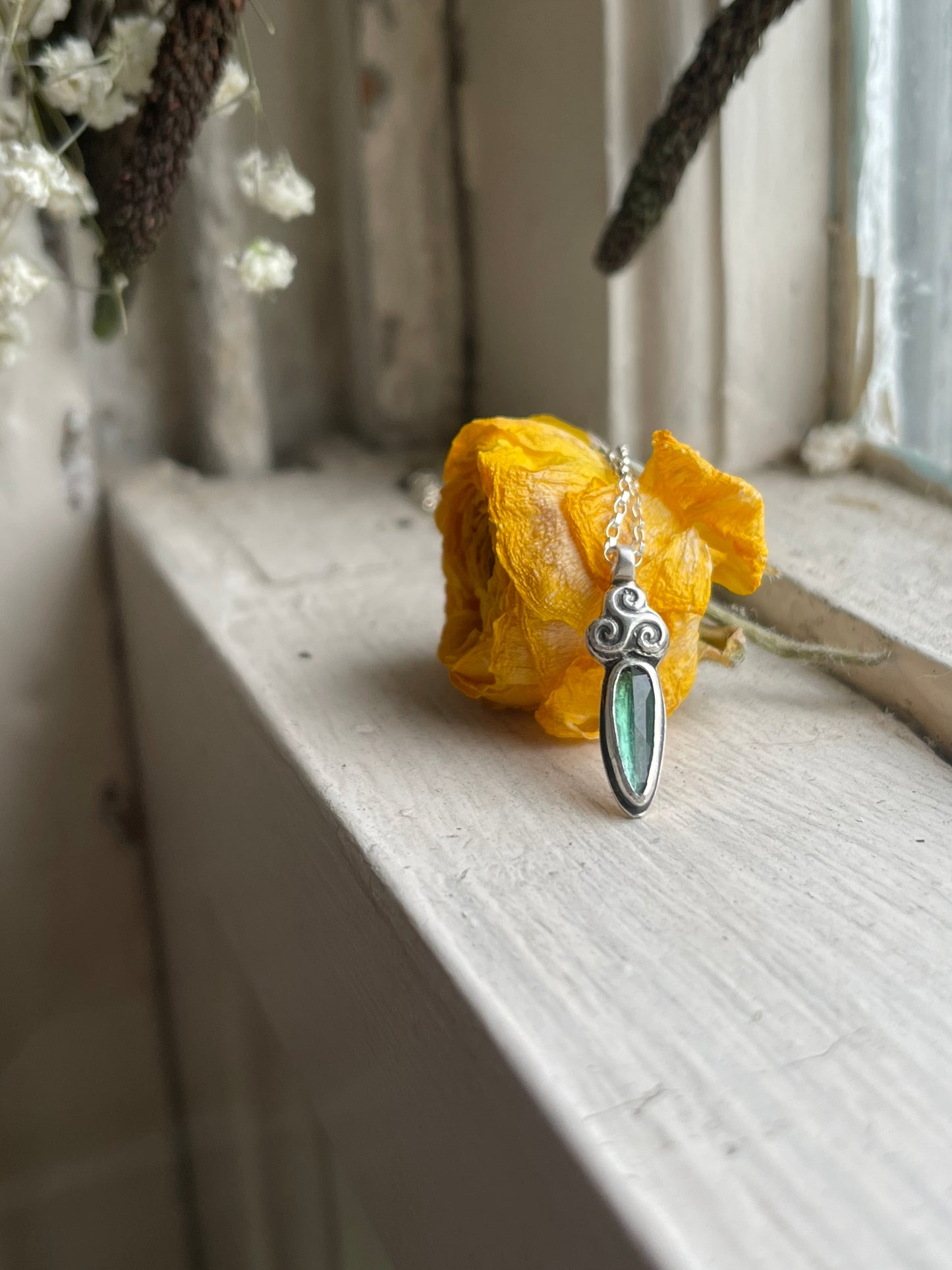 *Celtic Carrot • Bicolor Tourmaline Triskele Charm Necklace • Sterling Silver
