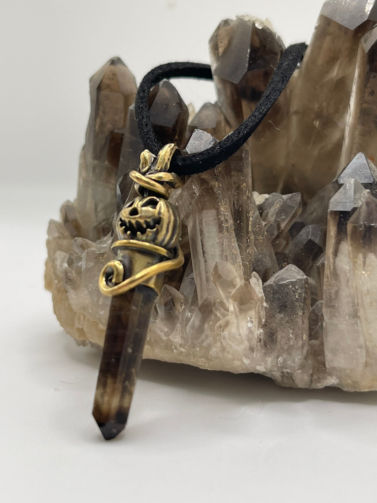 *Sleepy Hollow • Brass Jack-o-lantern Phantom Smokey Quartz Crystal Charm