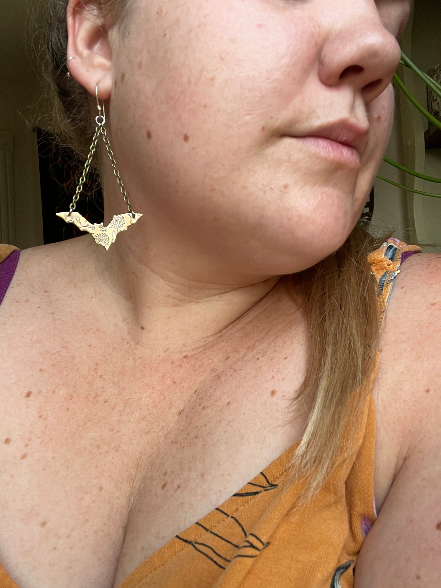 Floral Bats • Brass Dangle Earrings and Necklace
