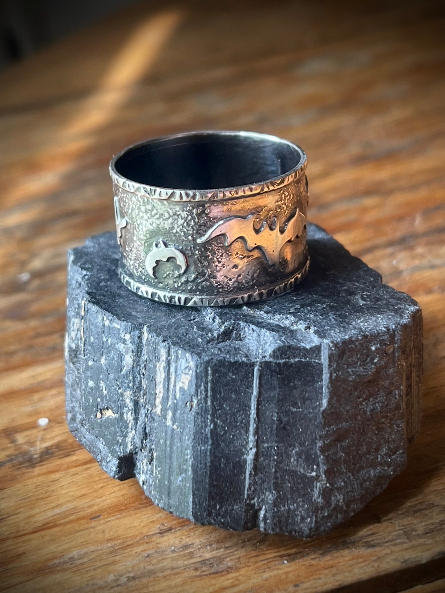 Chaos In The Crypt: Batty Silver Wide Band Ring